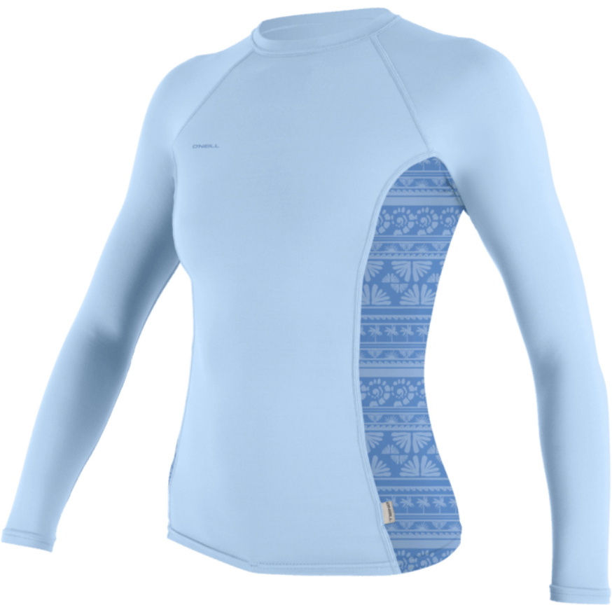 2026 O'Neill Dames Hyperfreak Skins Lycra-vest Met Lange Mouwen 5695 - Chambrayblauw / Surf Abstract